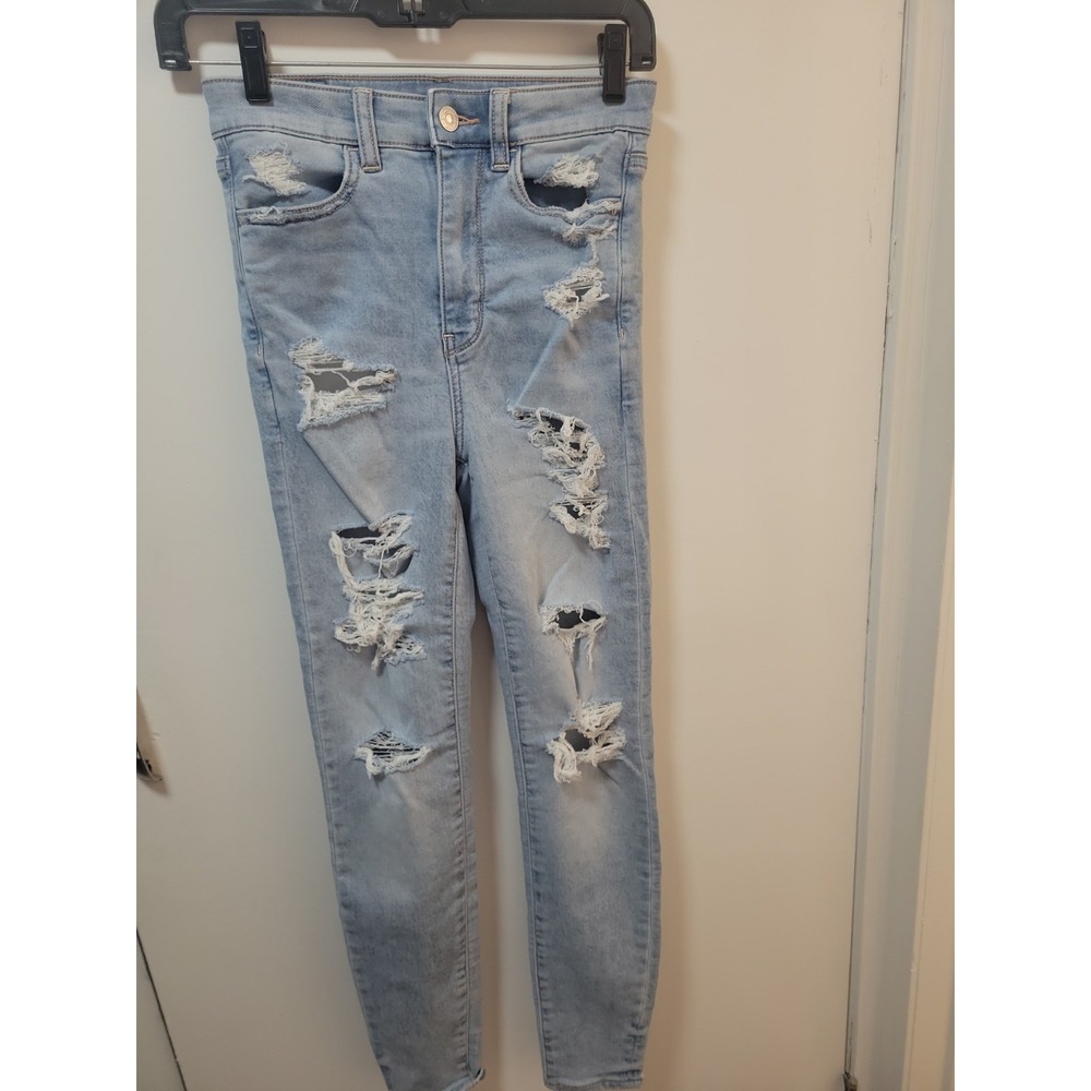 American Eagle Highest Rise Jegging Women's Size 0 Regular Light Wash Distressed